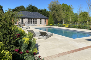 Pool by summerhouse